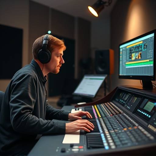 Image d'un ingénieur du son travaillant sur une console de mixage numérique